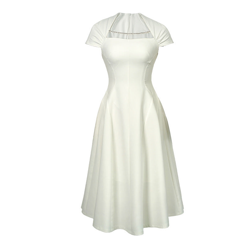 Square Collar Dress Women's Waist-controlled Large Hem
