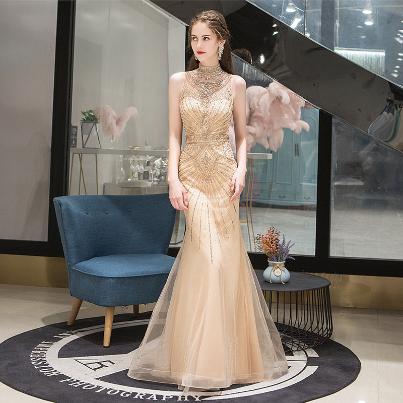 New Luxury Noble Queen Temperament Long Section Fishtail Thin Banquet Show Dress