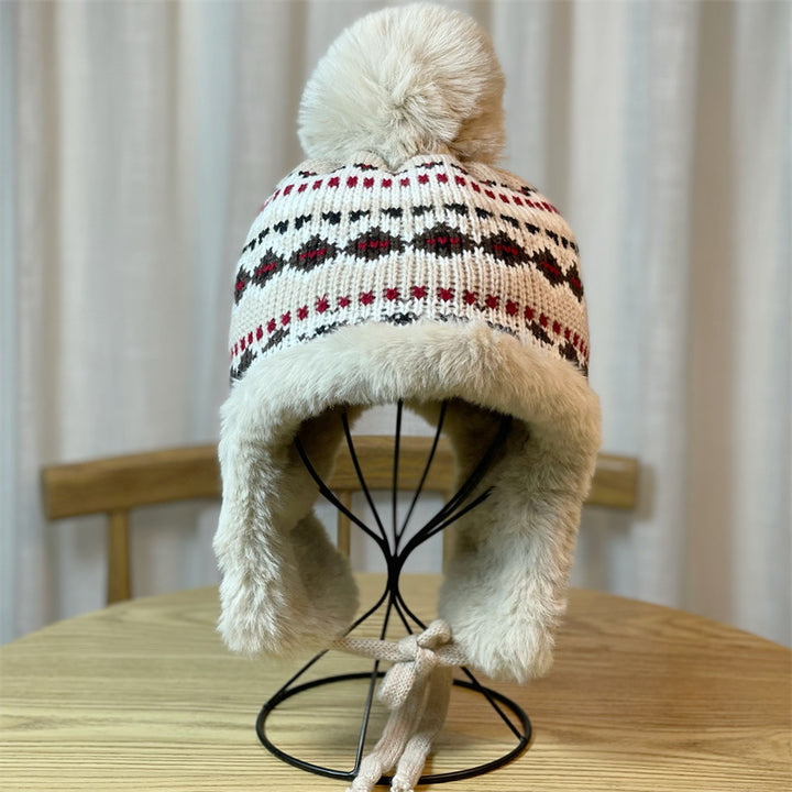 Japanese Ethnic Style Jacquard Knitted Fleece-lined Hat