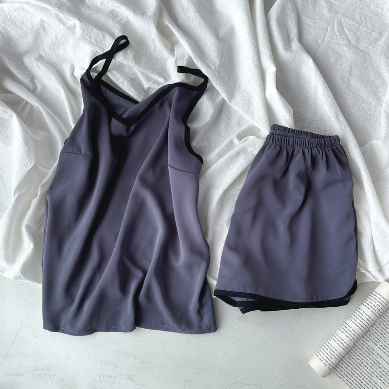 French Style Women's Summer Padded Strap Vest Shorts Pajamas