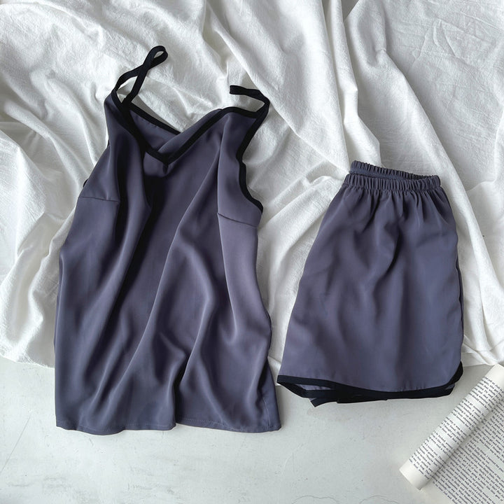 French Style Women's Summer Padded Strap Vest Shorts Pajamas
