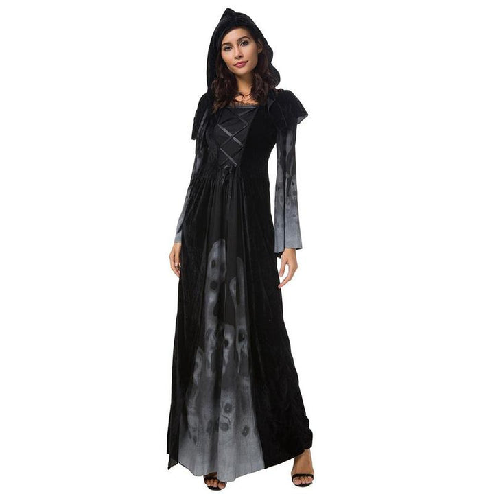 Halloween New Skull Print Witch Long Vampire Costume, Queen Dress Costume - JOcaste