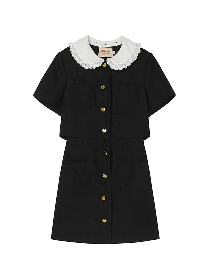 Fake Two Black Doll Collar Waist Slim Temperament Dress