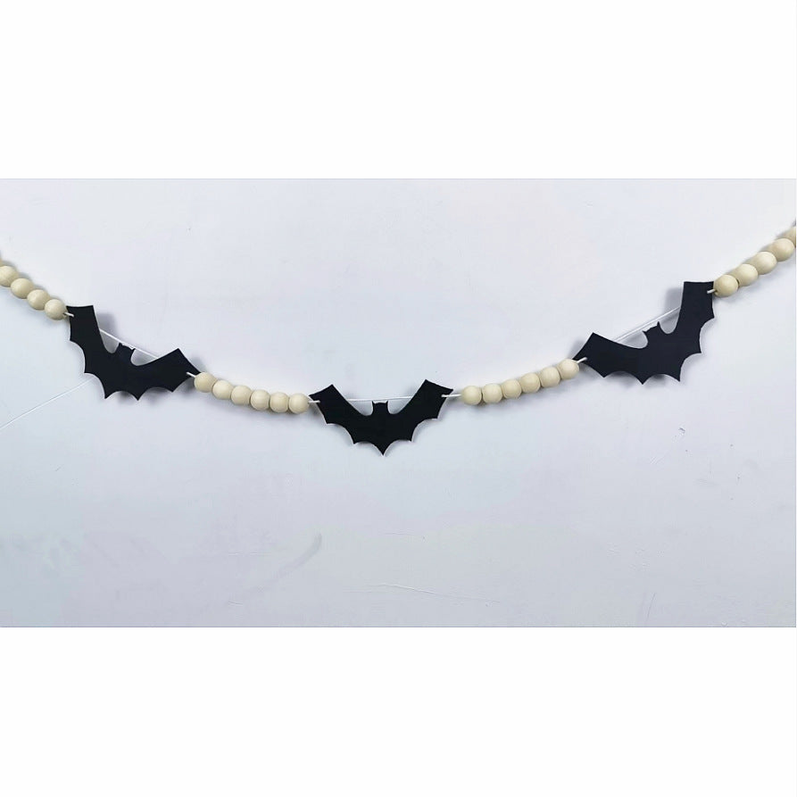 Halloween Felt Bat Ghost Skull Wooden Beads Garland Banner Party Ornaments