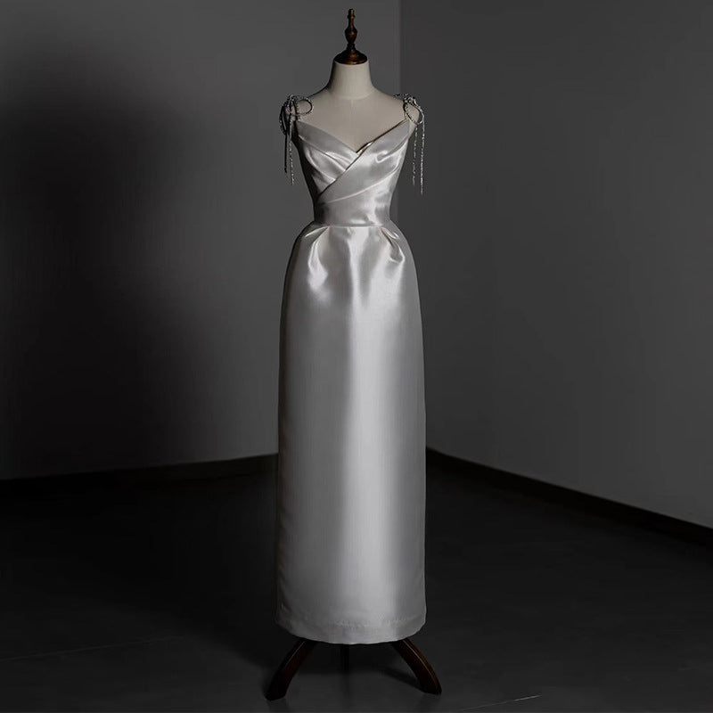 Simple And Light Exterior Going-out Gauze French Brigade Shot Satin Dress Skirt - JOcaste