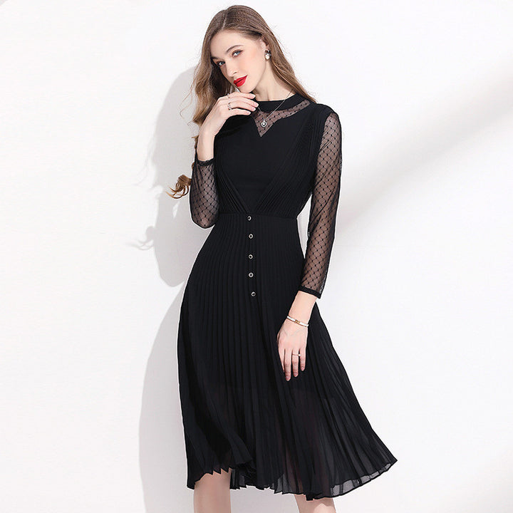 Femininity Black Chiffon Long Sleeve Dress - JOcaste