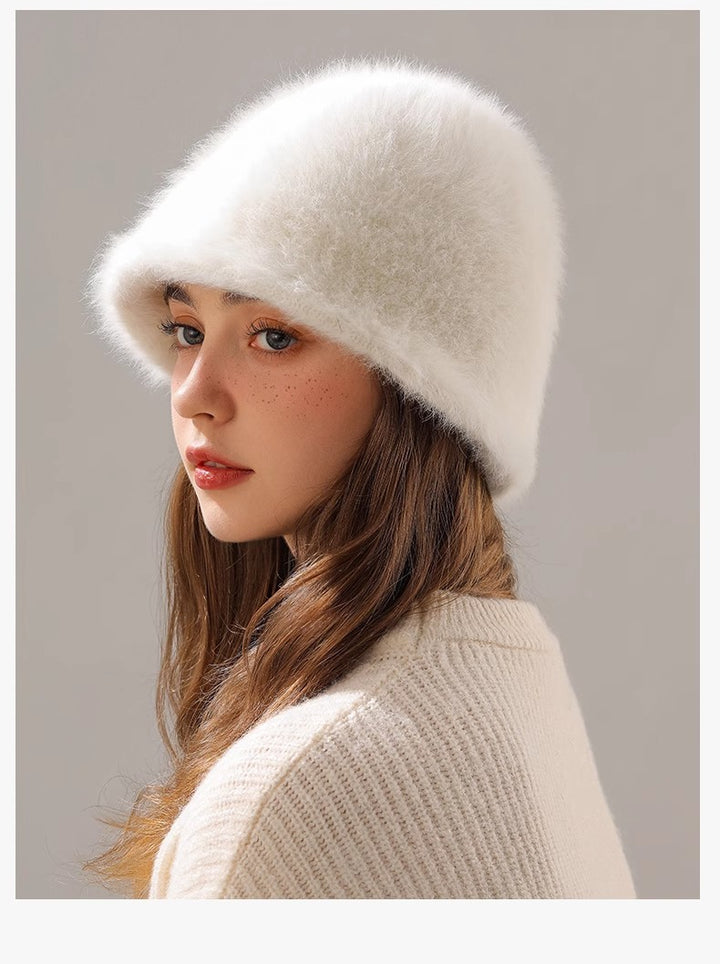 Rabbit Fur Blend Fisherman Hat – Warm, Trendy, and Stylish | Milky White, Black, Khaki, Smoky Gray, M & L Sizes