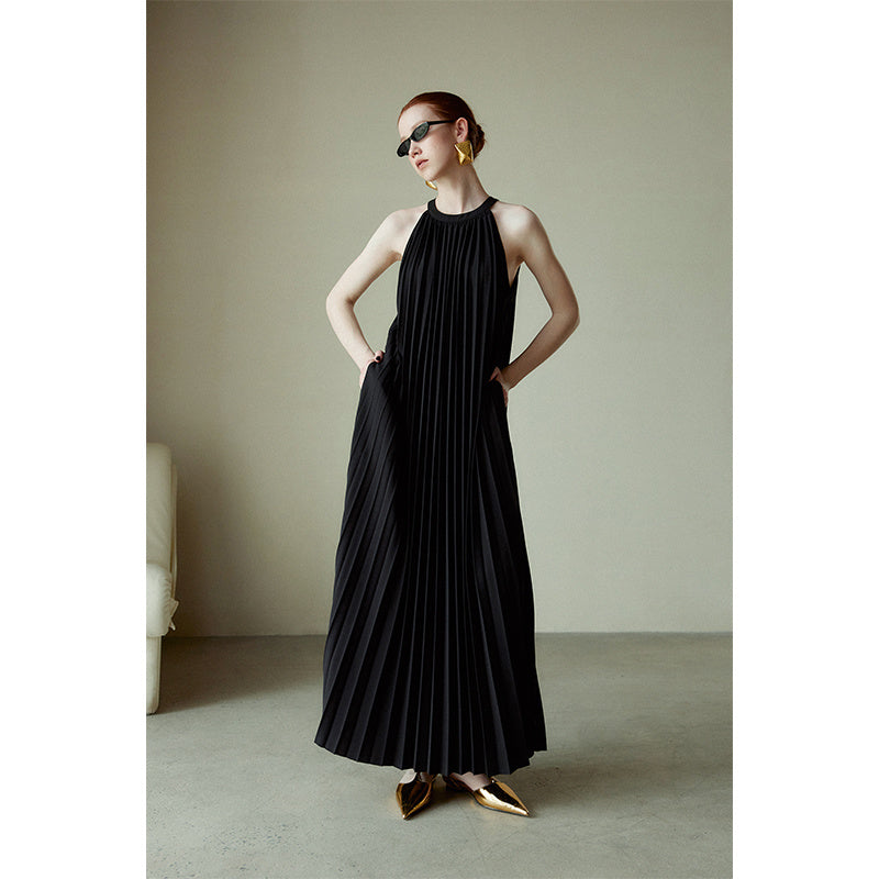 Organ Pleated Pleated Skirt Holiday Halter Dress