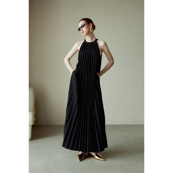 Organ Pleated Pleated Skirt Holiday Halter Dress