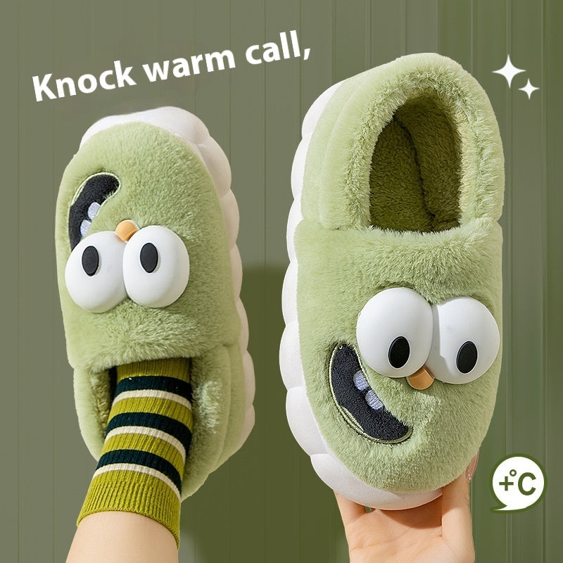 Big Eye Dog Cotton Slippers – Warm & Non-Slip Cartoon Flip Flops for Women