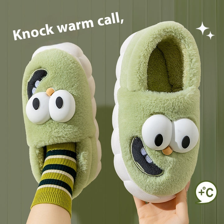 Big Eye Dog Cotton Slippers – Warm & Non-Slip Cartoon Flip Flops for Women
