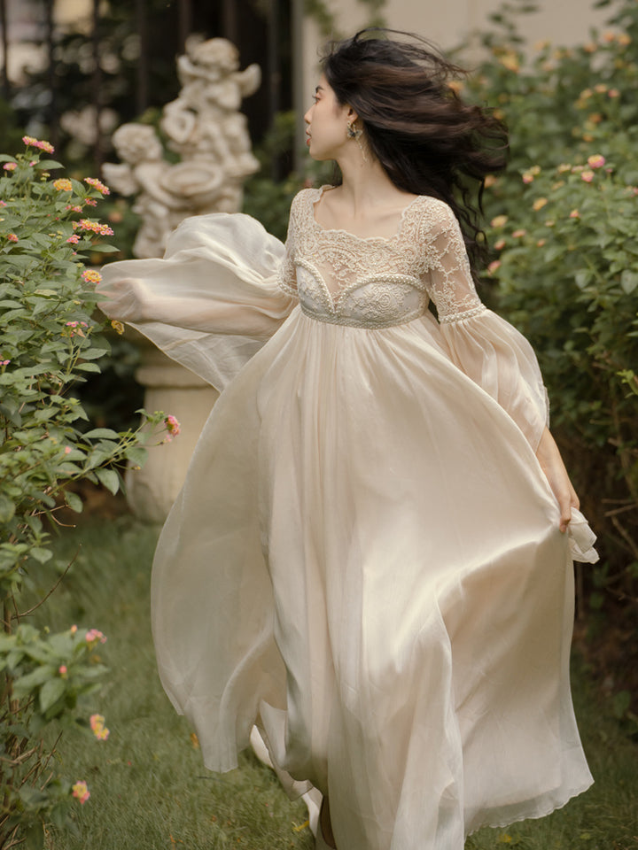 French Court Style Heavy Industry Lace Fairy Train Dress