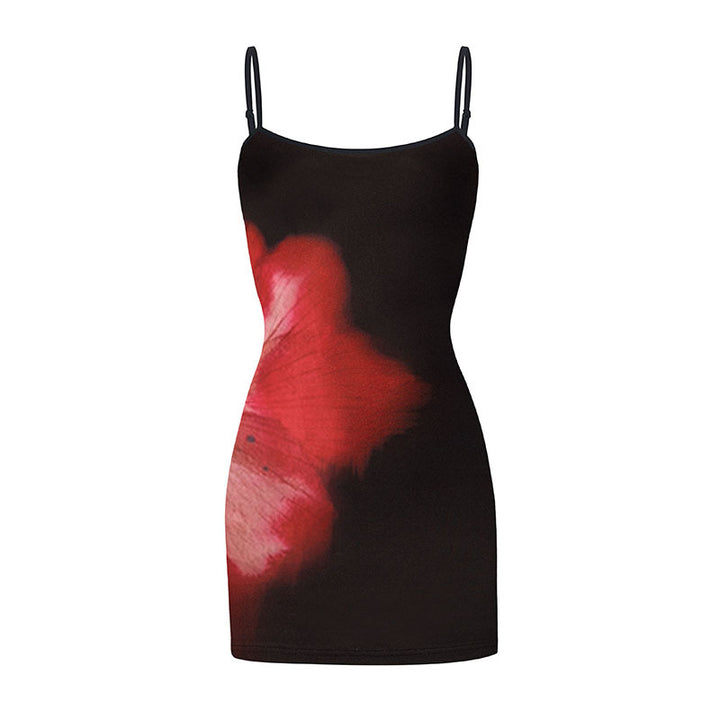 Positioning Printing Waist-tight Sheath Fishtail Sling Dress