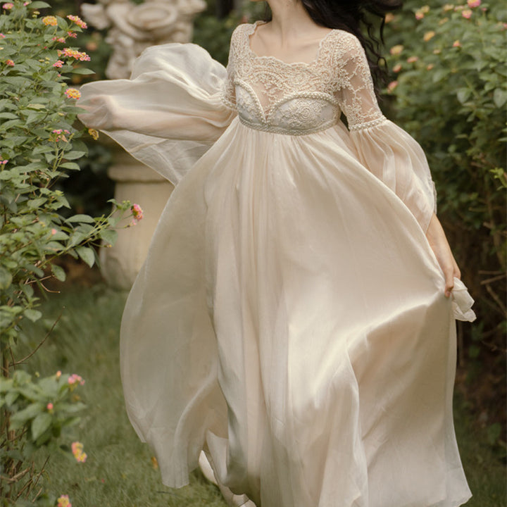French Court Style Heavy Industry Lace Fairy Train Dress