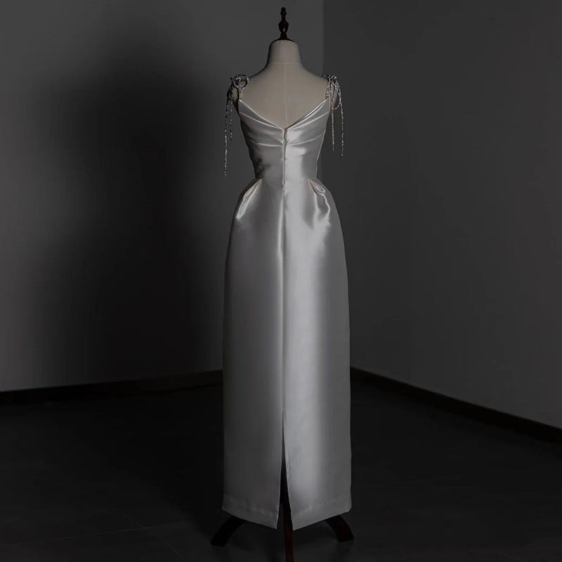 Simple And Light Exterior Going-out Gauze French Brigade Shot Satin Dress Skirt - JOcaste