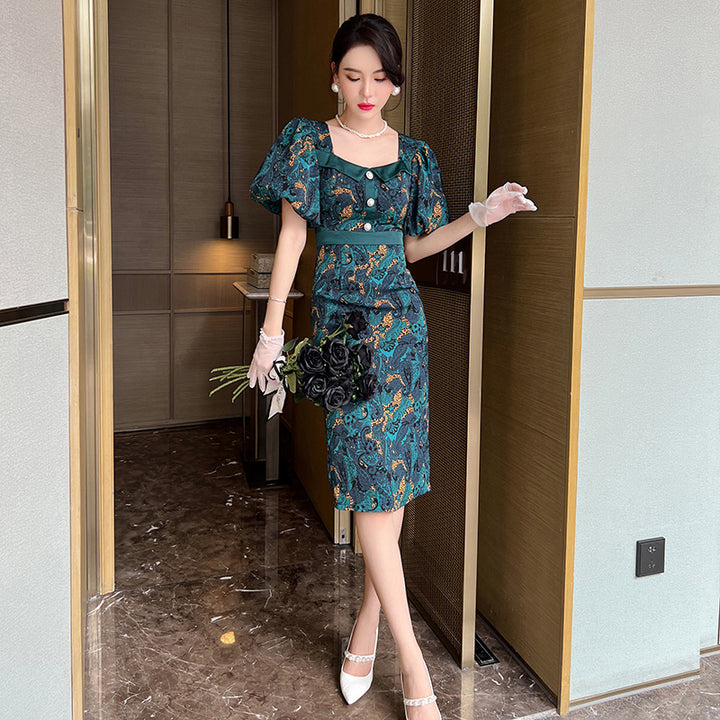 Fashion Printed Square Neck Dress