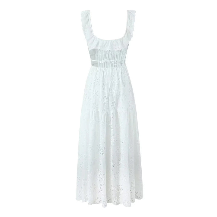 Hollow Out White Suspender Dress Women