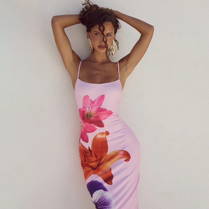 European And American Style Flower Strap Dress Women
