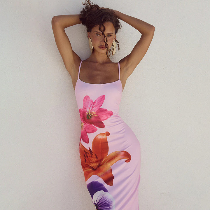 European And American Style Flower Strap Dress Women