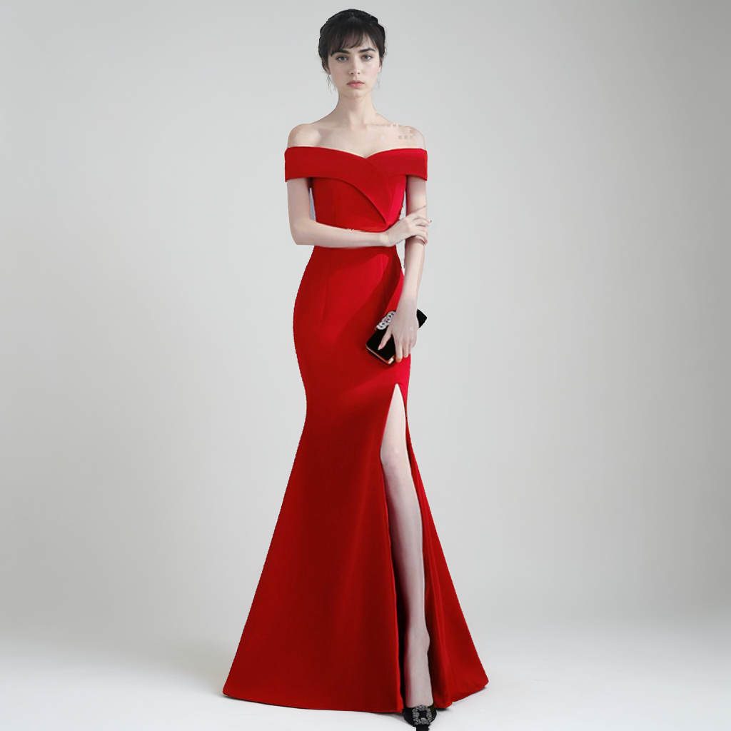 Elegant Catwalk-Inspired Bride Toast Dress – Sleek Formal Gown-SH-DR-0124