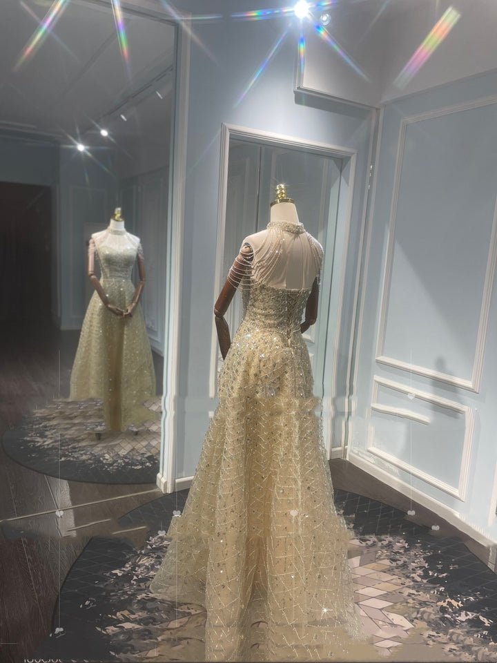 Golden Neck Hanging Light Luxury Toast Evening Dress - JOcaste