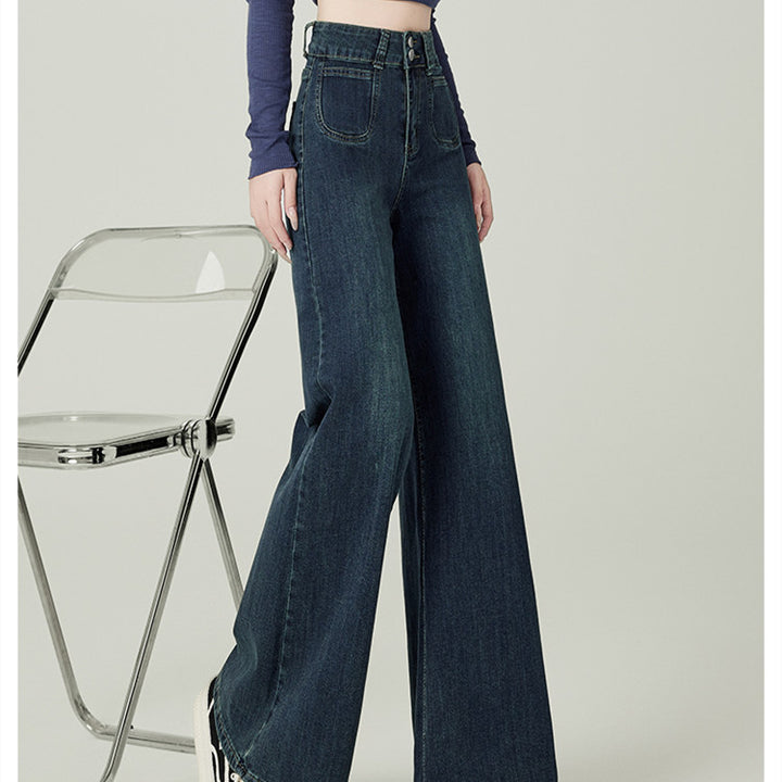 Women’s Vintage Blue High Waist Jeans – Distressed Multi-Pocket Denim-SH-BT-018