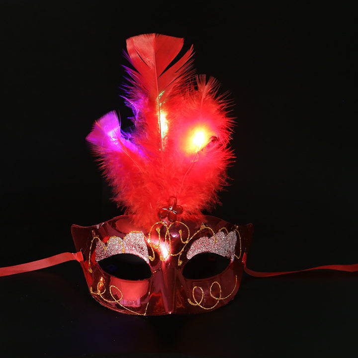 Halloween Glowing Fluff Fiber Led Feather Mask