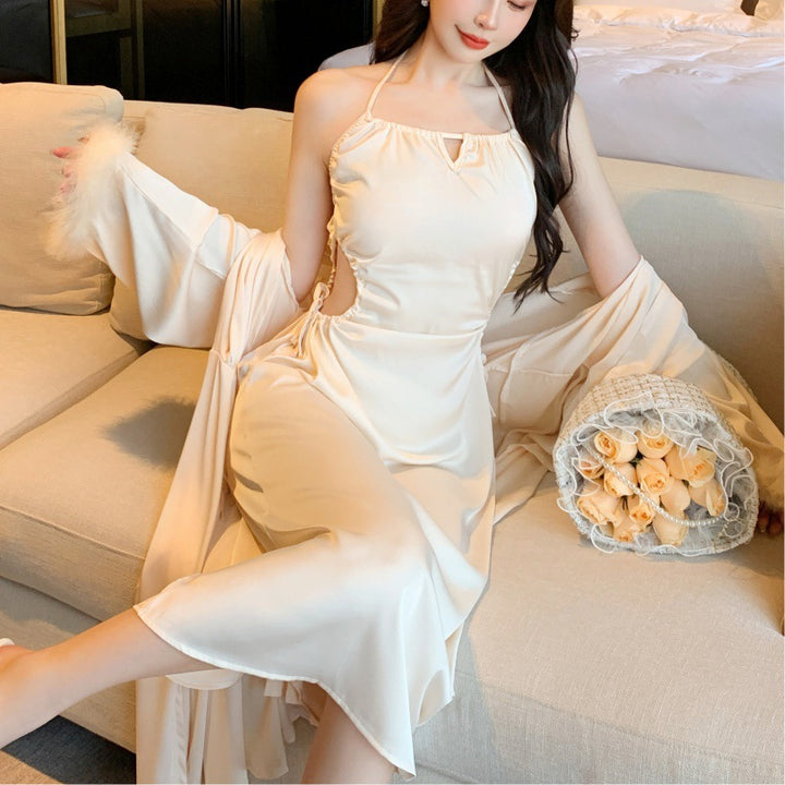 Pajamas Ladies Silk Stretch Satin Waistless Halter Dress