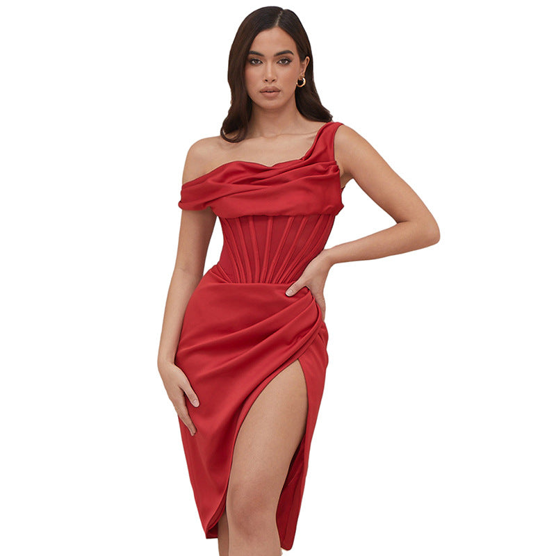 One-Neck Slim Slit Temperament Dress - JOcaste