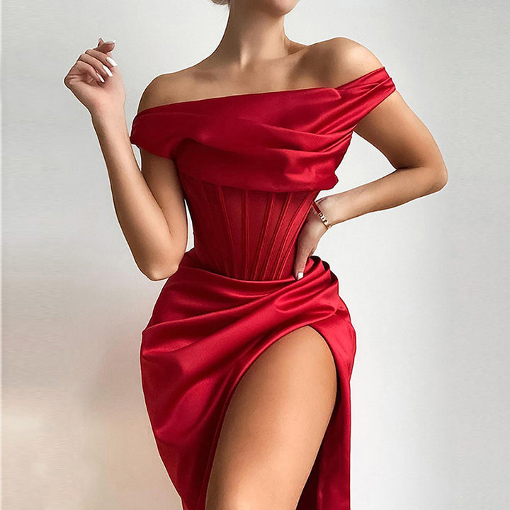 One-Neck Slim Slit Temperament Dress - JOcaste