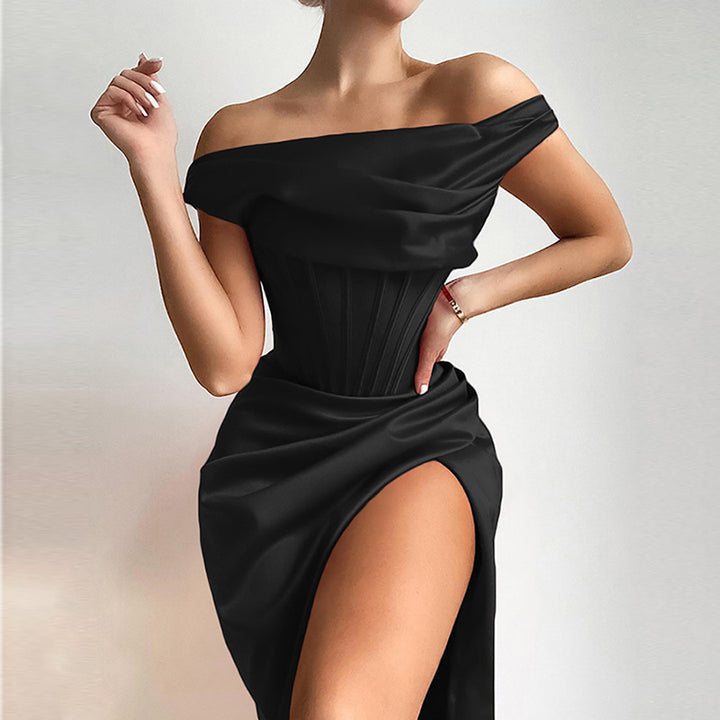 One-Neck Slim Slit Temperament Dress - JOcaste