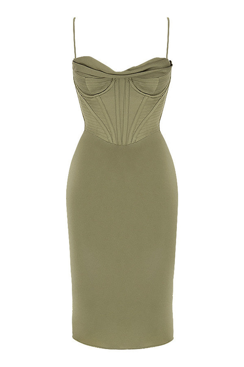 Solid Color Sling Pleated Off-shoulder Slim Bag Hip Dress - JOcaste