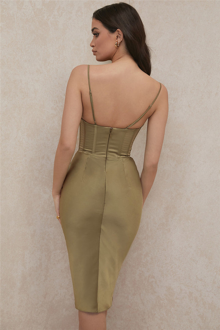 Solid Color Sling Pleated Off-shoulder Slim Bag Hip Dress - JOcaste