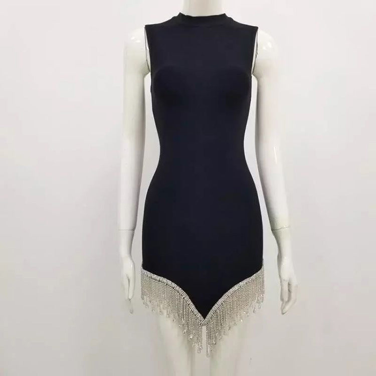 Sexy Sleeveless Ladies Banquet Irregular Hem Rhinestone Dress Bandage Dress - JOcaste