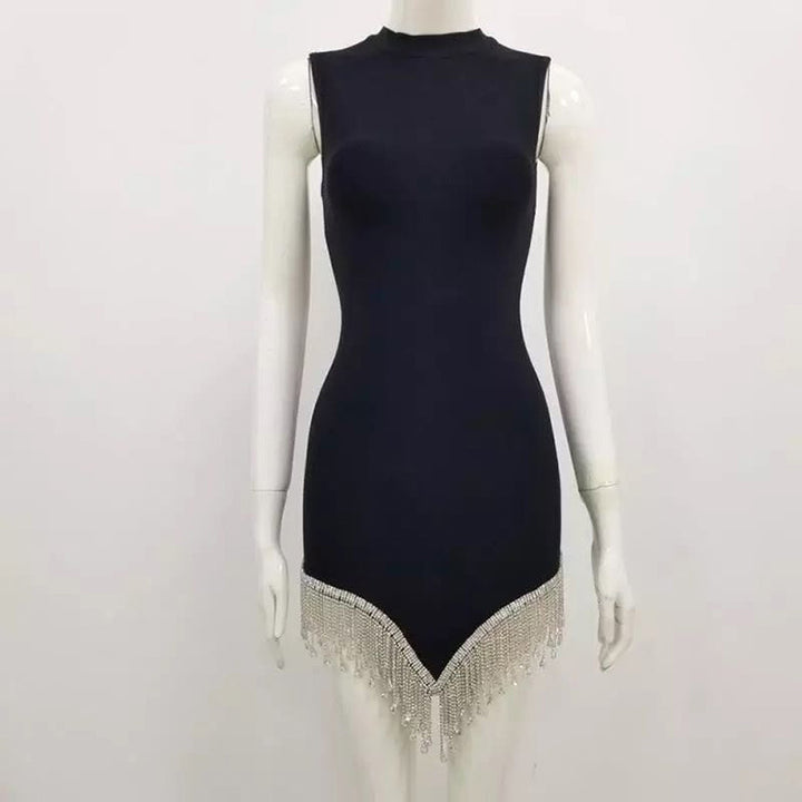 Sexy Sleeveless Ladies Banquet Irregular Hem Rhinestone Dress Bandage Dress - JOcaste