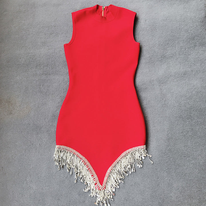 Sexy Sleeveless Ladies Banquet Irregular Hem Rhinestone Dress Bandage Dress - JOcaste