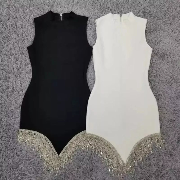 Sexy Sleeveless Ladies Banquet Irregular Hem Rhinestone Dress Bandage Dress - JOcaste