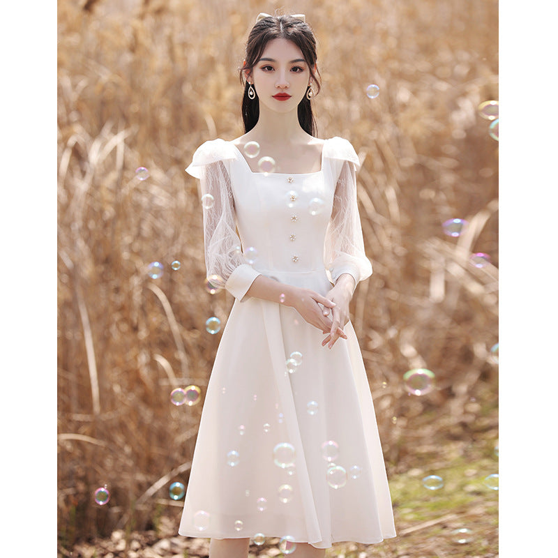 White Dinner Suit Women's Light Luxury Engagement Dress