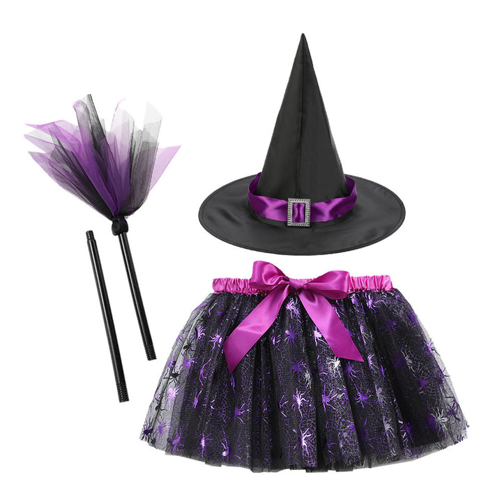 Halloween Printed Mesh Pumpkin Skirt For Girls