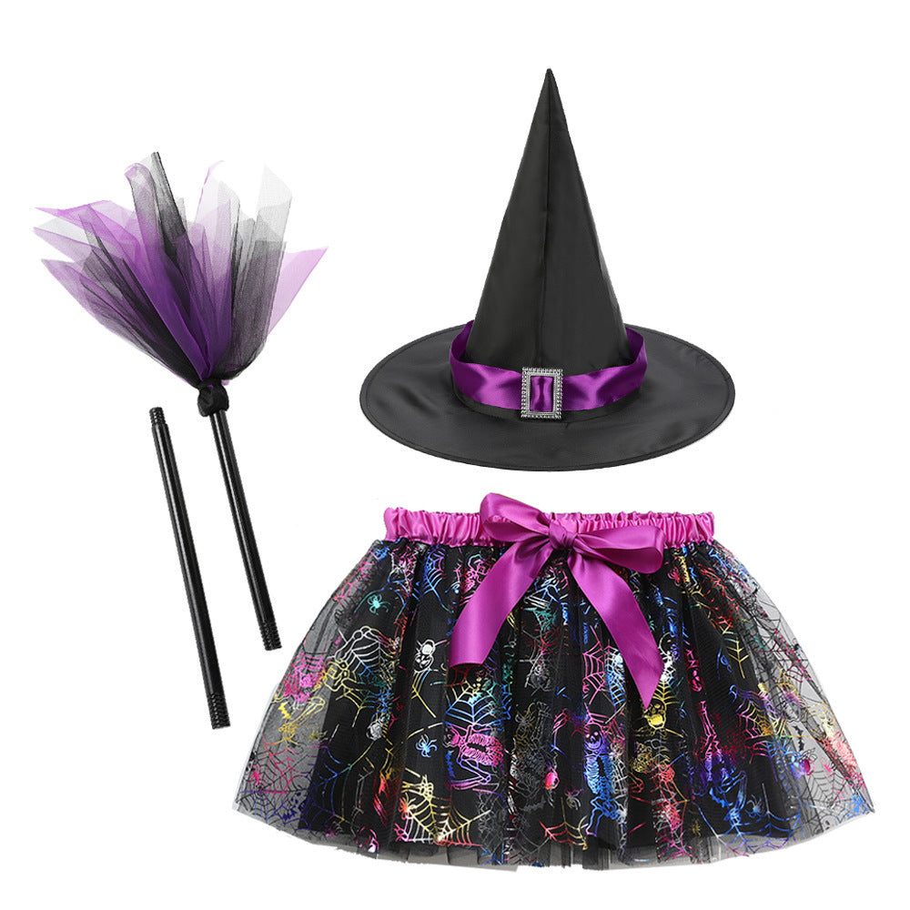 Halloween Printed Mesh Pumpkin Skirt For Girls