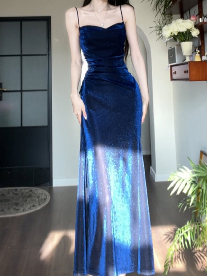 Bright Silk Blue Suspenders Bright Silk Sling Dress Women