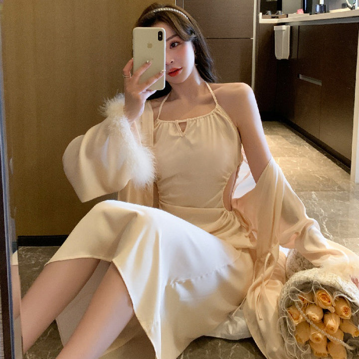 Pajamas Ladies Silk Stretch Satin Waistless Halter Dress