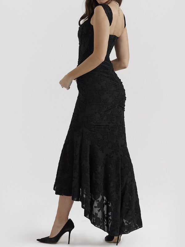 French Lace Dress Pleated Jacquard