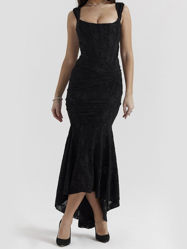 French Lace Dress Pleated Jacquard