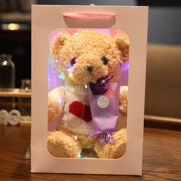 Soft Plush Stuffed Bear with Colored Lights & Bouquet – Perfect Gift for All Occasions