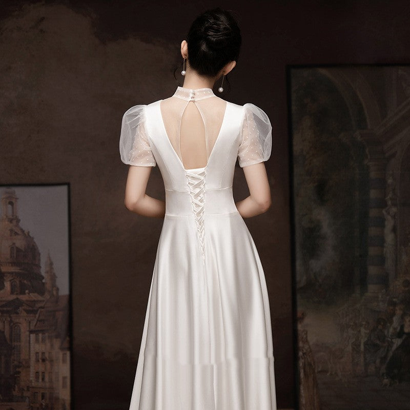 White Engagement Wedding Dress Female French Satin Light Wedding Dress - JOcaste