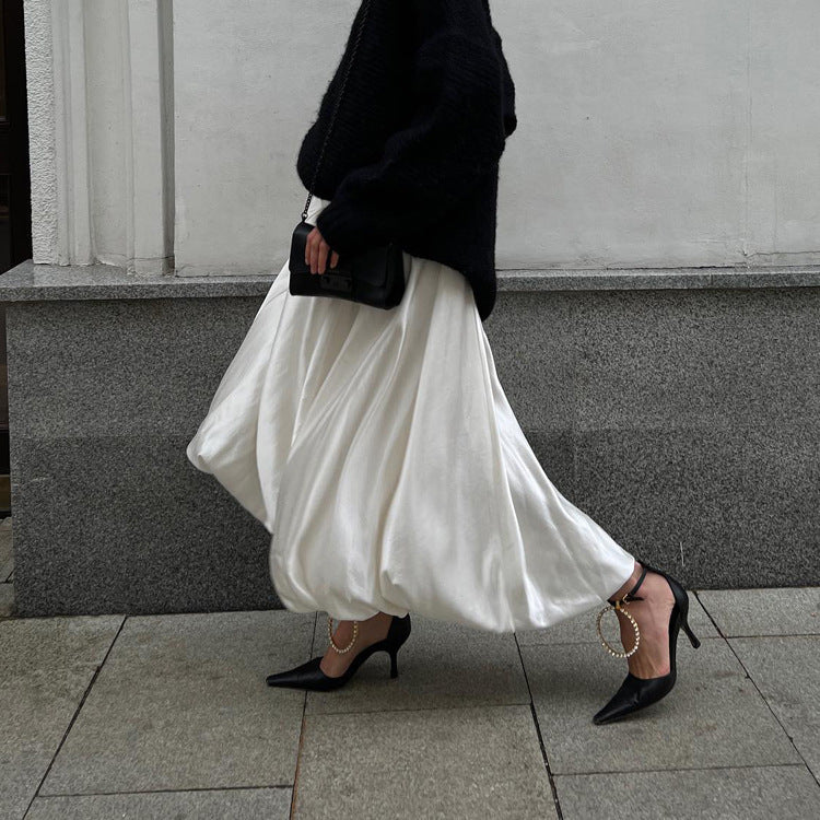 Solid Color Versatile High Waisted Puffy Skirt