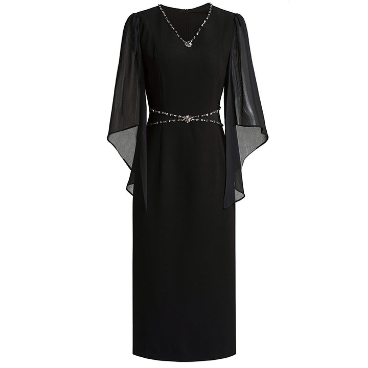 V-neck Studded Diamond Cape Yarn Sleeve Wrap Hip Skirt