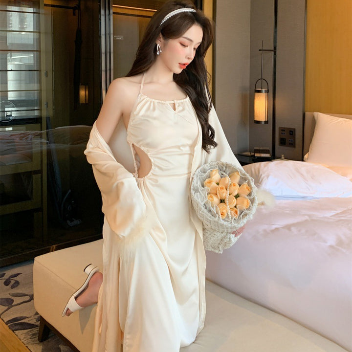 Pajamas Ladies Silk Stretch Satin Waistless Halter Dress
