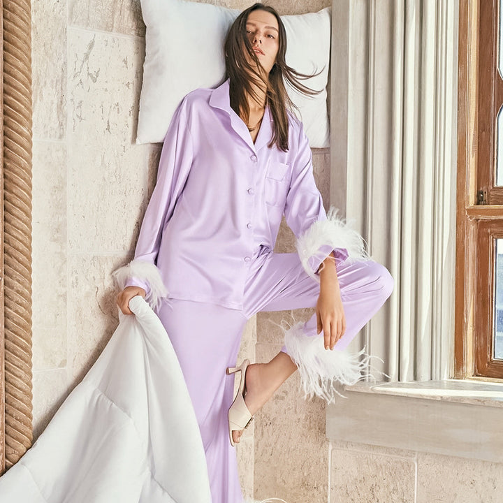 European And American Fashion Ostrich Hair Long-sleeved Trousers Suit